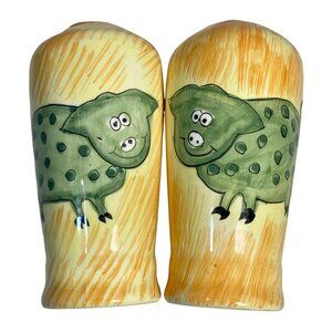 Vintage Pig Pigs Salt & Pepper Shaker Ceramic Country Cottage Core Yellow Green